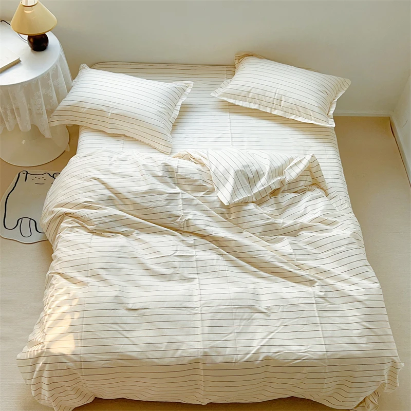 

Bedding Pillowcase Set Hotel Nordic 4-Piece Breathable Duvet Sheet 3-Piece Fitted Cotton Modern Cover Flat Comfortable Bed Soft