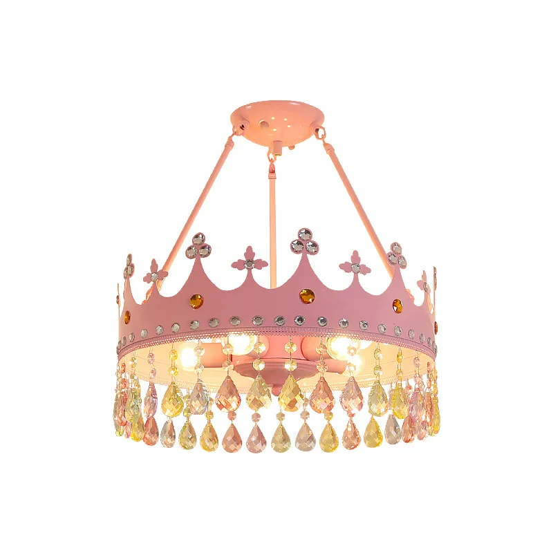 

Crystal crown chandelier creative children's room girl bedroom princess room warm pink