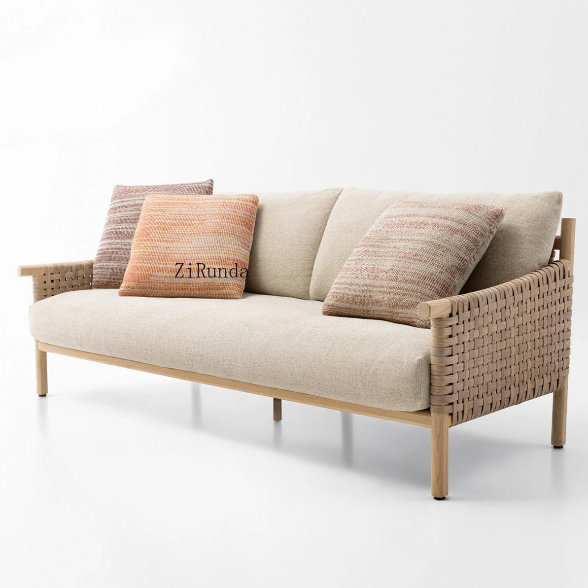 Modern villa outdoor living room garden sofa set teak frame rattan environmentally friendly and durable waterproof and rust-p