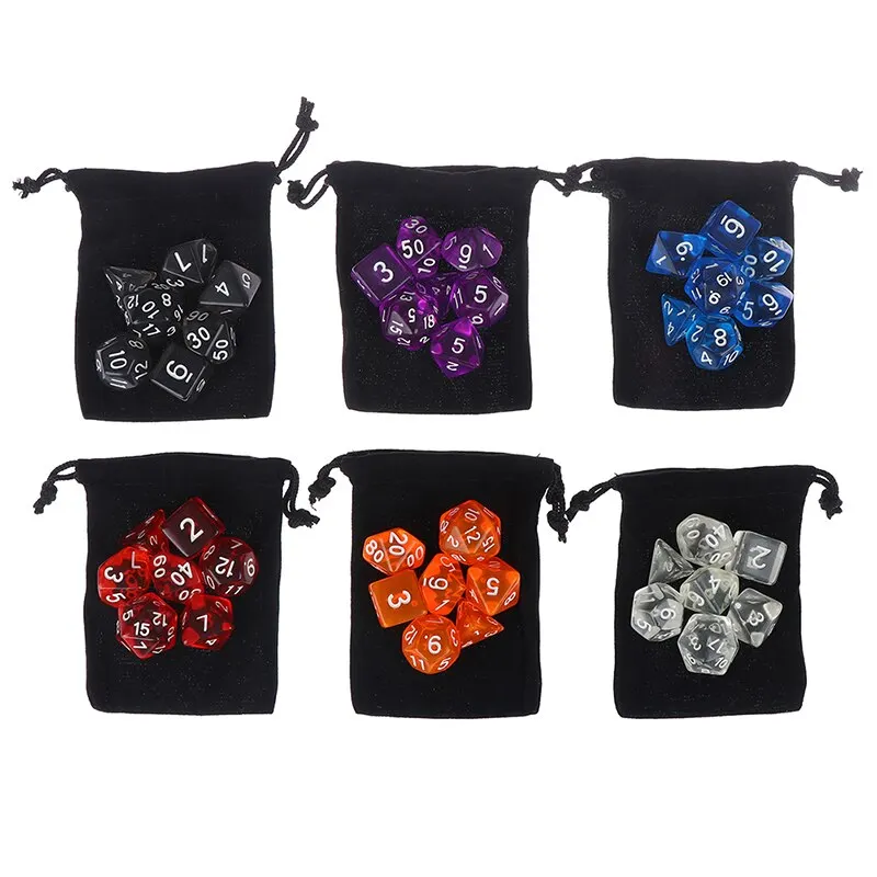 

Multicolour Dice Set Polyhedral RPG DND Role Playing Dragons Board Game Multiple Dice with Bags for Tabletop Games