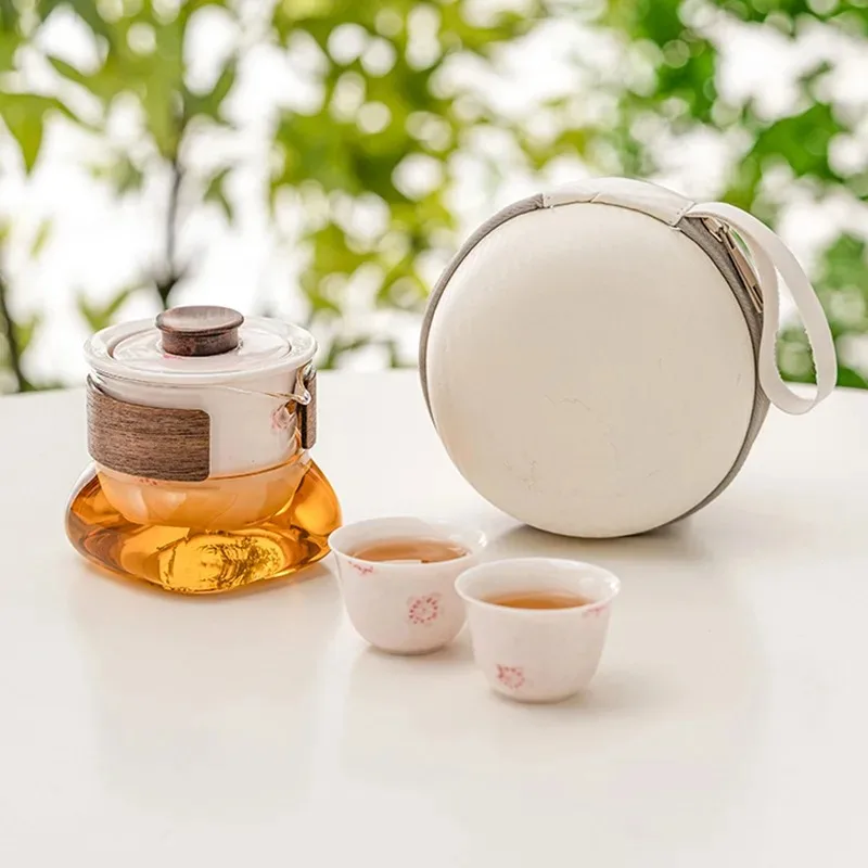 Mutton-fat Jade Tea Pot and Cup Set Outdoor Travel Tea Set, High-end Tea Tasting Gift Box, Portable Ceramic China Kung Fu TeaSet