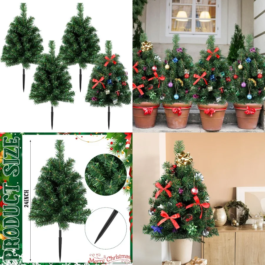 4 قطعة أشجار عيد الميلاد في الهواء الطلق 24 ''ممر صغير أشجار عيد الميلاد مع حصص الاصطناعي مقاوم للماء أشجار عيد الميلاد حديقة الديكور