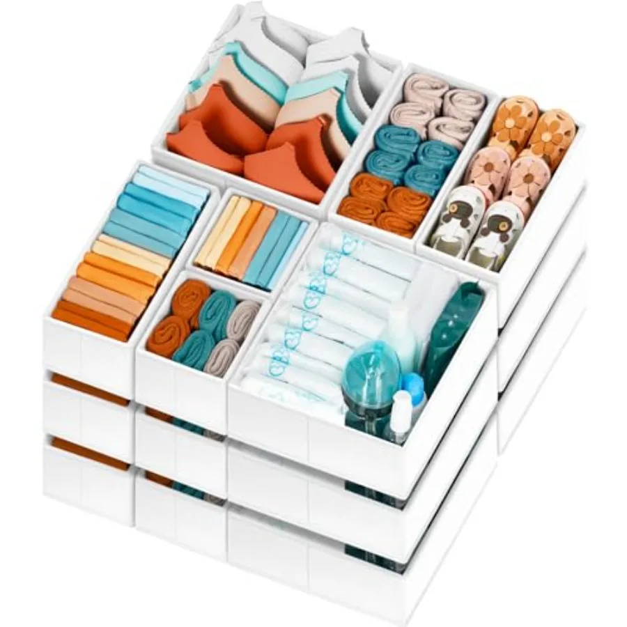 

FAMILY PACK Drawer Organizer Clothes, 20 Pack Dresser Organizer Bins for Baby Clothes - Underwear Bra Sock Organizer - Fabric C