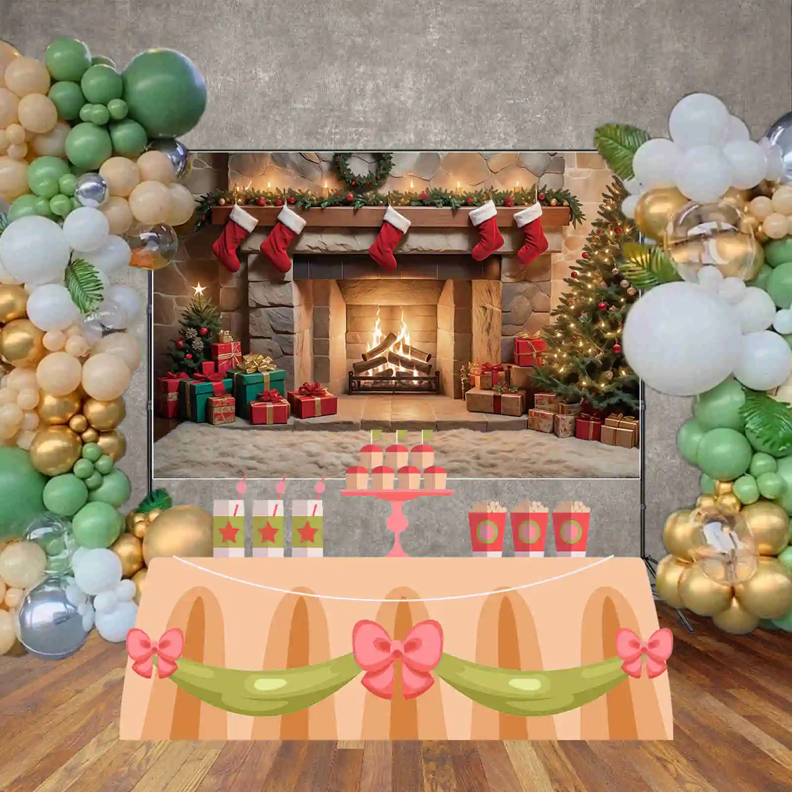 MOON.QG-خلفيات إطار موقد عيد الميلاد ، خلفيات شجرة مدفأة داخلية مزخرفة ، إكسسوارات تصوير حفلات ، هدية