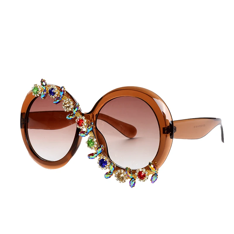 Occhiali da sole da sposa rotondi BlingBling con montatura grande con occhiali da sole con diamanti di design di lusso in pietra Gafas De Sol