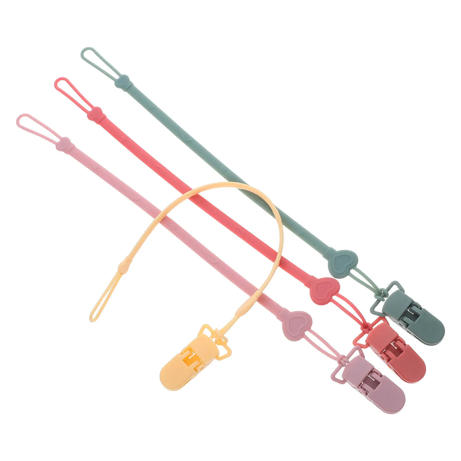 

4Pcs Soft Silicone Pacifier Clip Holder Heart Design Pacifier Tether Leash for Infants Anti-Lost Soother Strap Travel Home Use