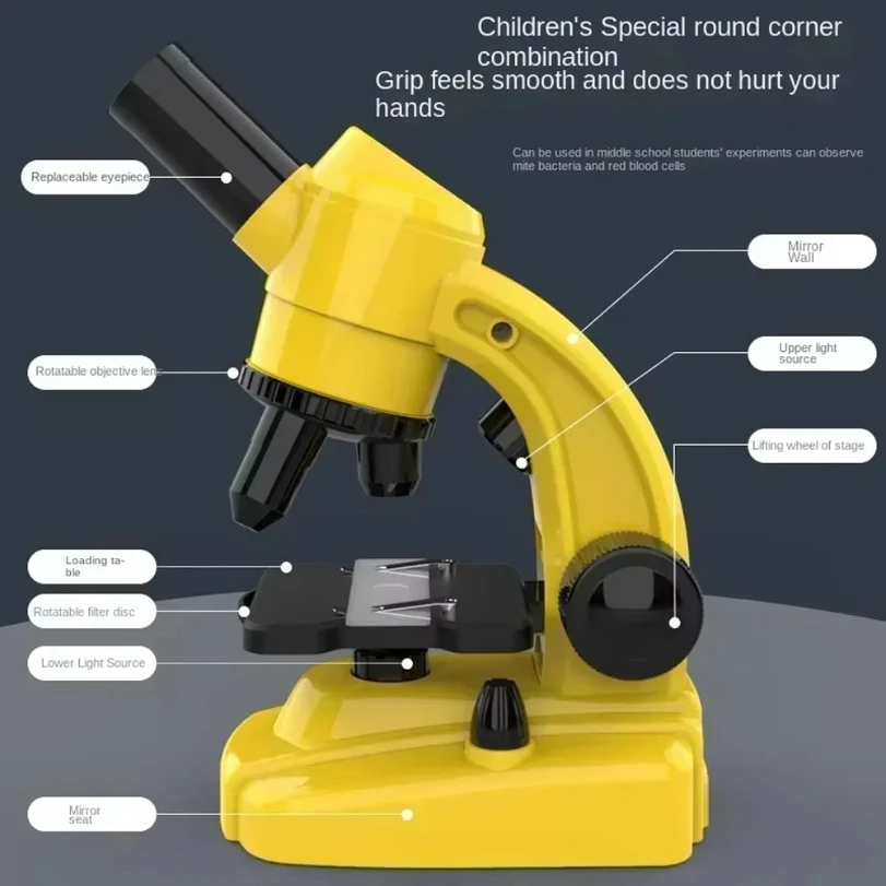 1600X HD กล้องจุลทรรศน์แสงของเล่นชีววิทยาเด็กวิทยาศาสตร์กําลังขยายสูงกล้องจุลทรรศน์มืออาชีพสําหรับนักเรียนการสอนของขวัญ