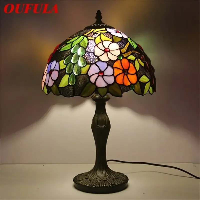 KERWIN A Tiffany Table Lamp LED Floor Lamp Vintage Glass Fashion Flowers Pattern Desk Light Decor For Home Living Room Bedroom