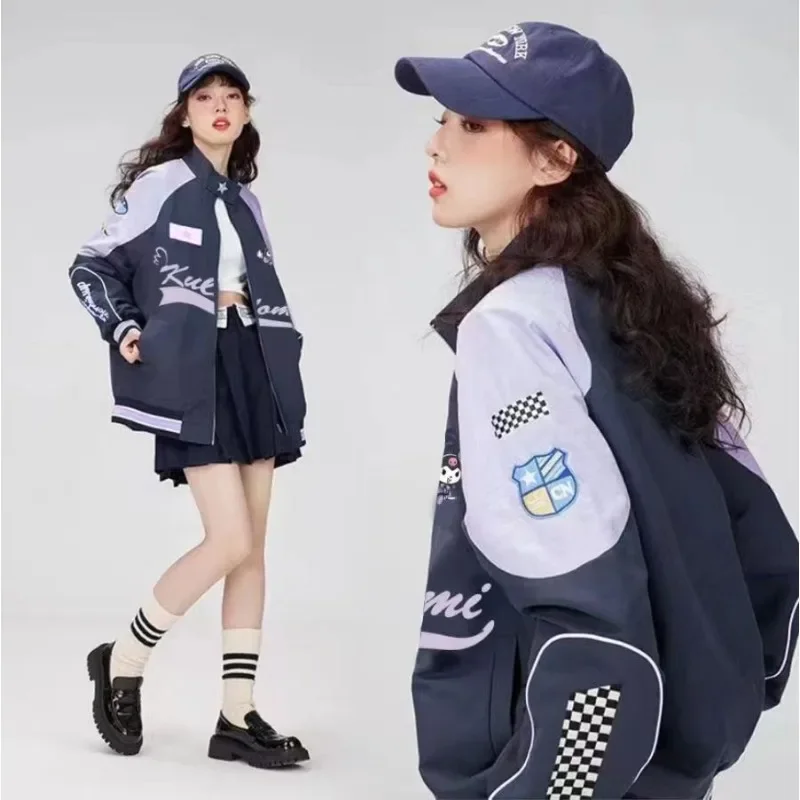 Uniforme de Baseball Sanurgente Kuromi Cinnamoroll pour Femme, Veste Coupe-Vent Ample et Chaude, Vêtements de Couple, Cadeau Kawaii, Punching Biker