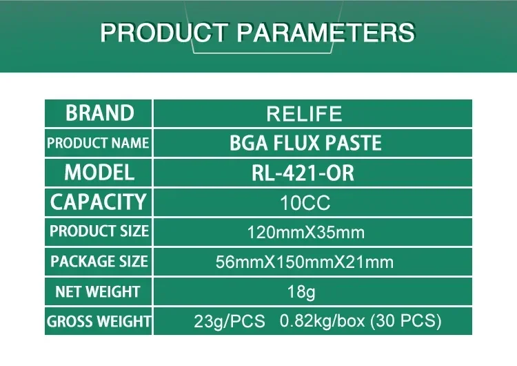 Imagem -06 - Relife-bga Flux Paste Atividade Forte sem Halogênio Rl420 Rl-421 Rl-422 Solda Bga Smd Pga Pcb Repair Flux Tools