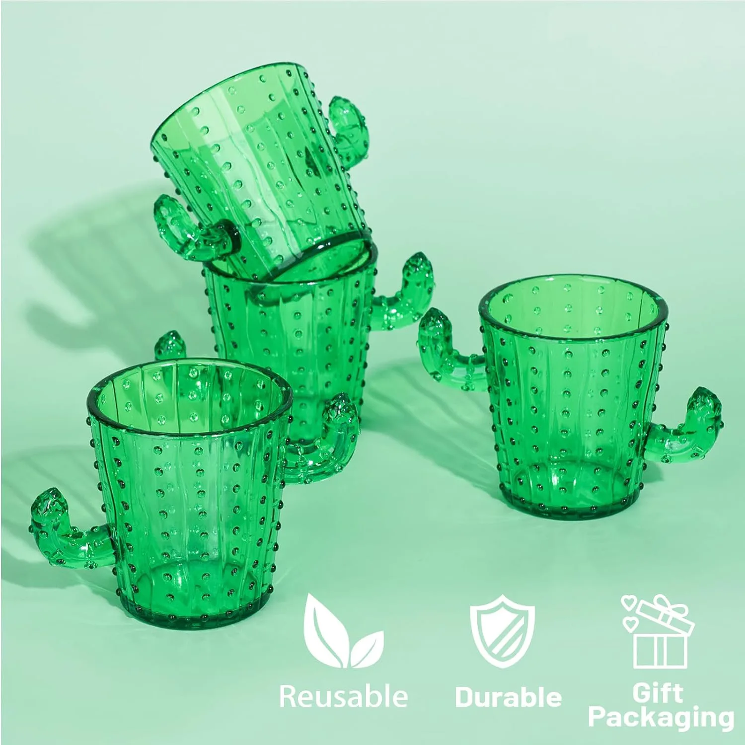 6Pcs Green Plastic Cactus Shot Glasses 2 Oz Green Cute Cactus Tequila Anti Drop acrylicGlasses for Cinco De Mayo Party Supplies