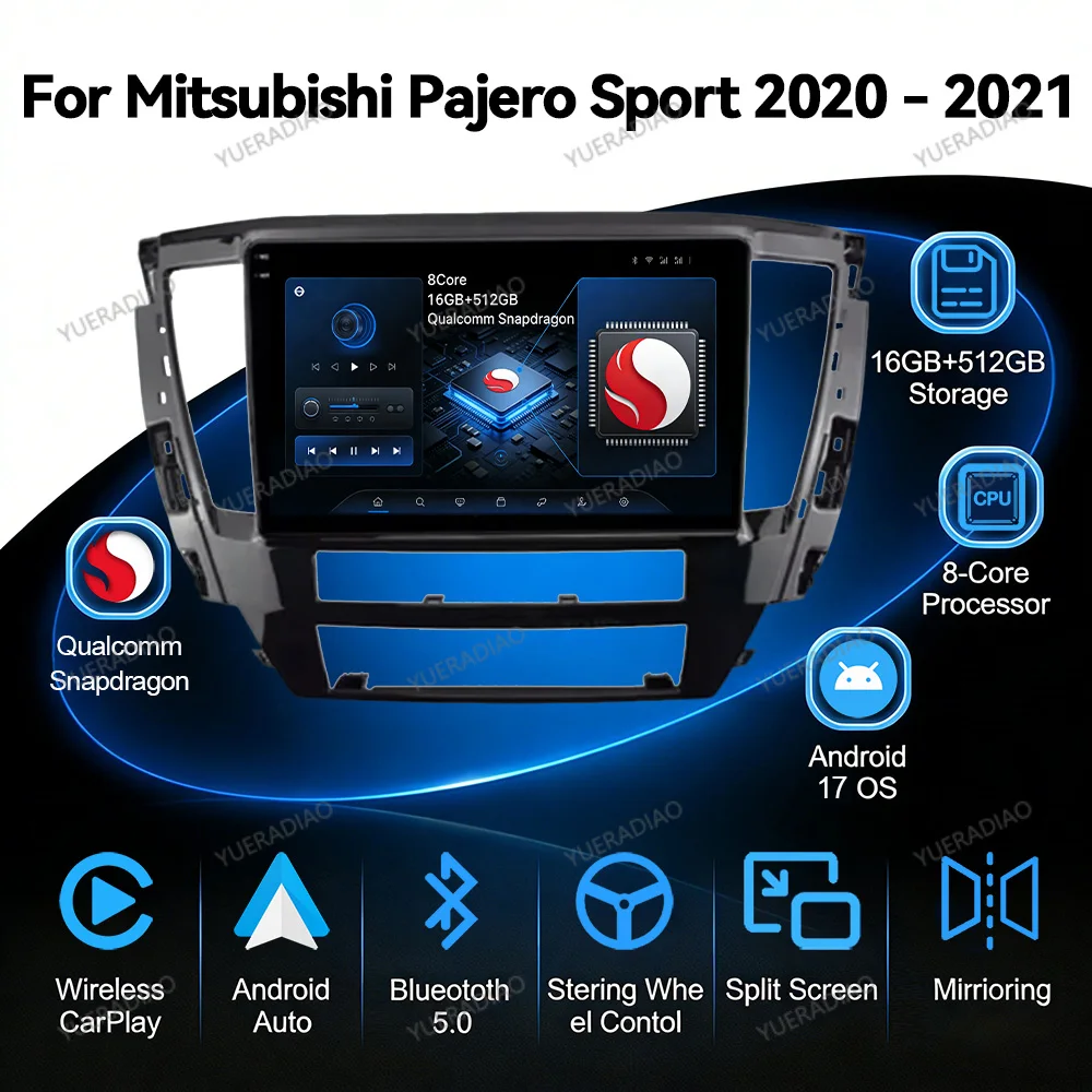 Android 17 Car Radio For Mitsubishi Pajero Sport 3 2020 - 2021 GPS NAVI Head Unit Qualcomm 4G LTE 5G WIFI 2DIN QLED BT Video