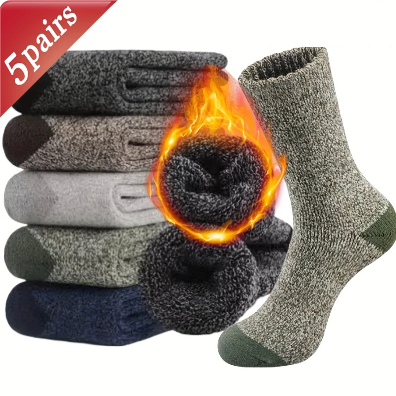 

5-парный комплект мужских носков в японском стиле Харадзюку, простые однотонные универсальные зимние утолщенные забавные теплые плюшевые носки средней длины, оптовая продажа