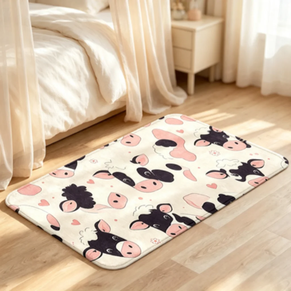 Green Plant Frog Sunflower Mat, Pink Black Cow Heart Mat, Cow Print Calf Daisy Runner, Cream Yellow Bear Head Door Mat.