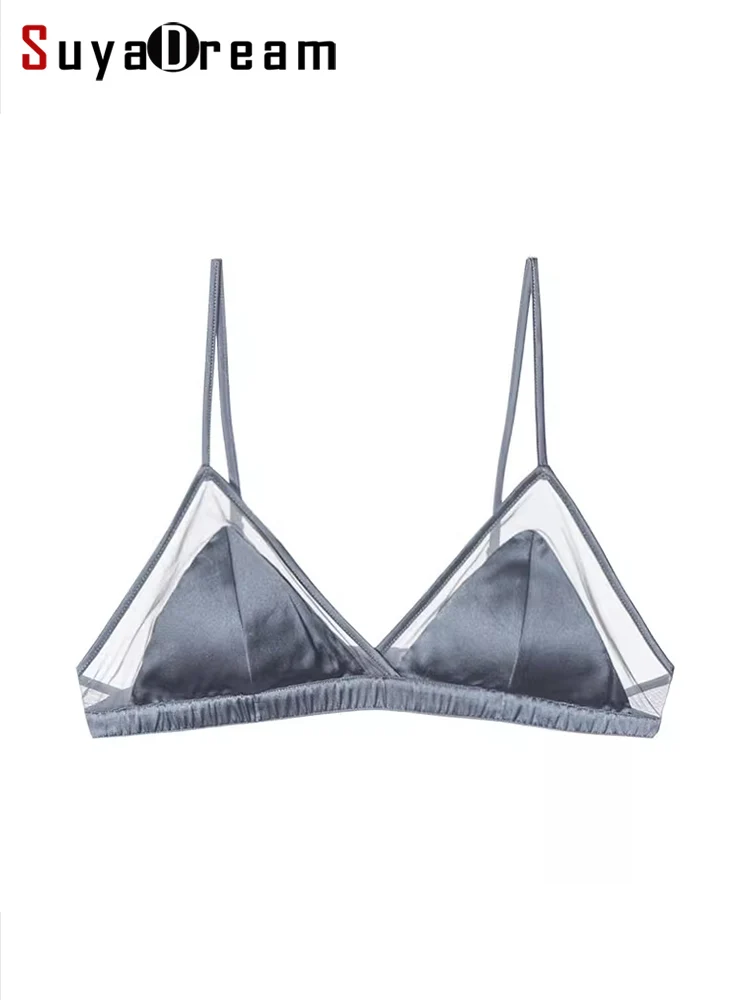 SuyaDream damskie trójkątne biustonosze 93% jedwabne 9% Spandex bez fiszbin siateczkowe koronki cienka podszewka codzienne biustonosze 2023 nowa bielizna różowa
