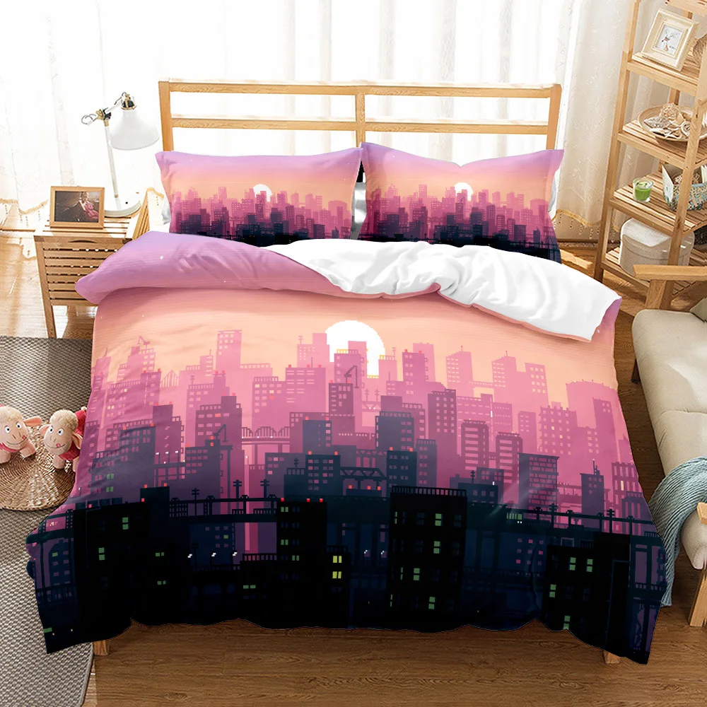 

Virtual Cyber City Bedding Set King Queen Double Full Twin Single Size Boys Bed Linen Set