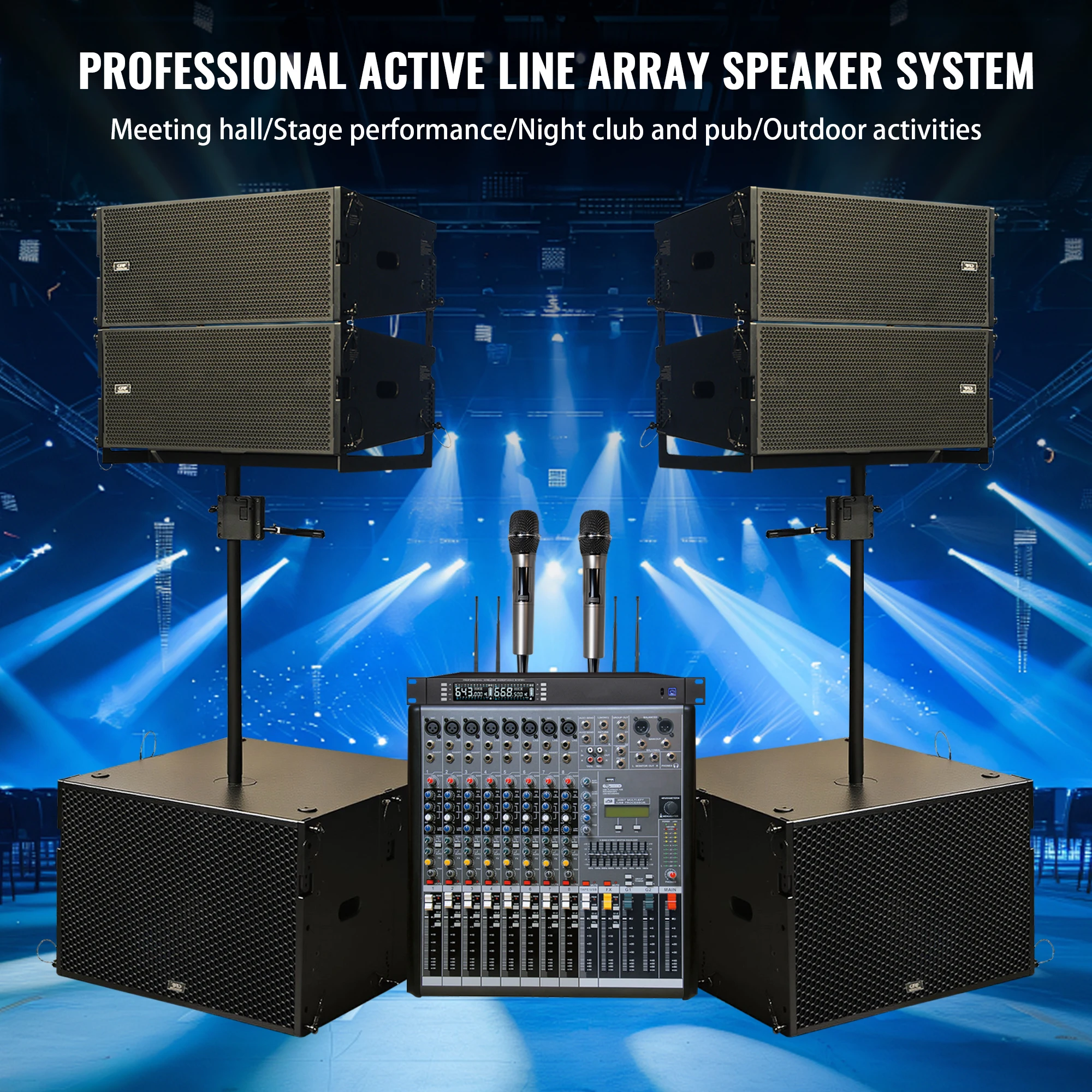 Professional Waterproof Active Two Way Dual 10 Inch Line Array Speakers Audio Sound System 18 Inch Subwoofer For Outdoor Dj