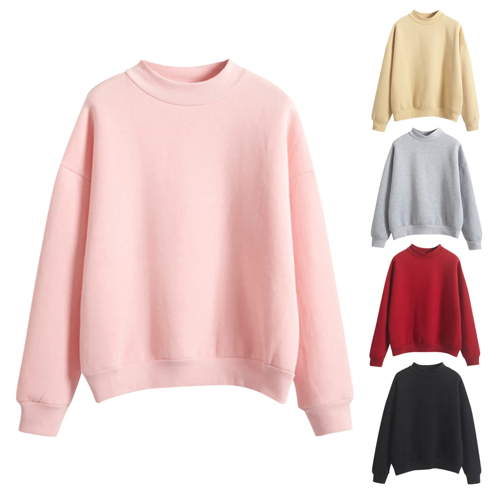 Sudadera con cuello redondo coreana para mujer, jerséis sólidos gruesos, sudaderas con capucha sueltas de Color caramelo, ropa para mujer 2024