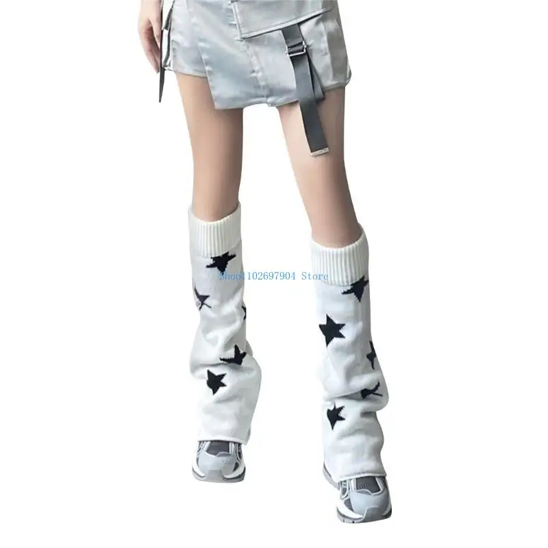 

N7YF Girls Lolitas Leg Warmers Y2K Star Knitted Flared Leg Sleeves Goth Baggy Cuff Ankle Heap Socks JK Uniform Foot Cover