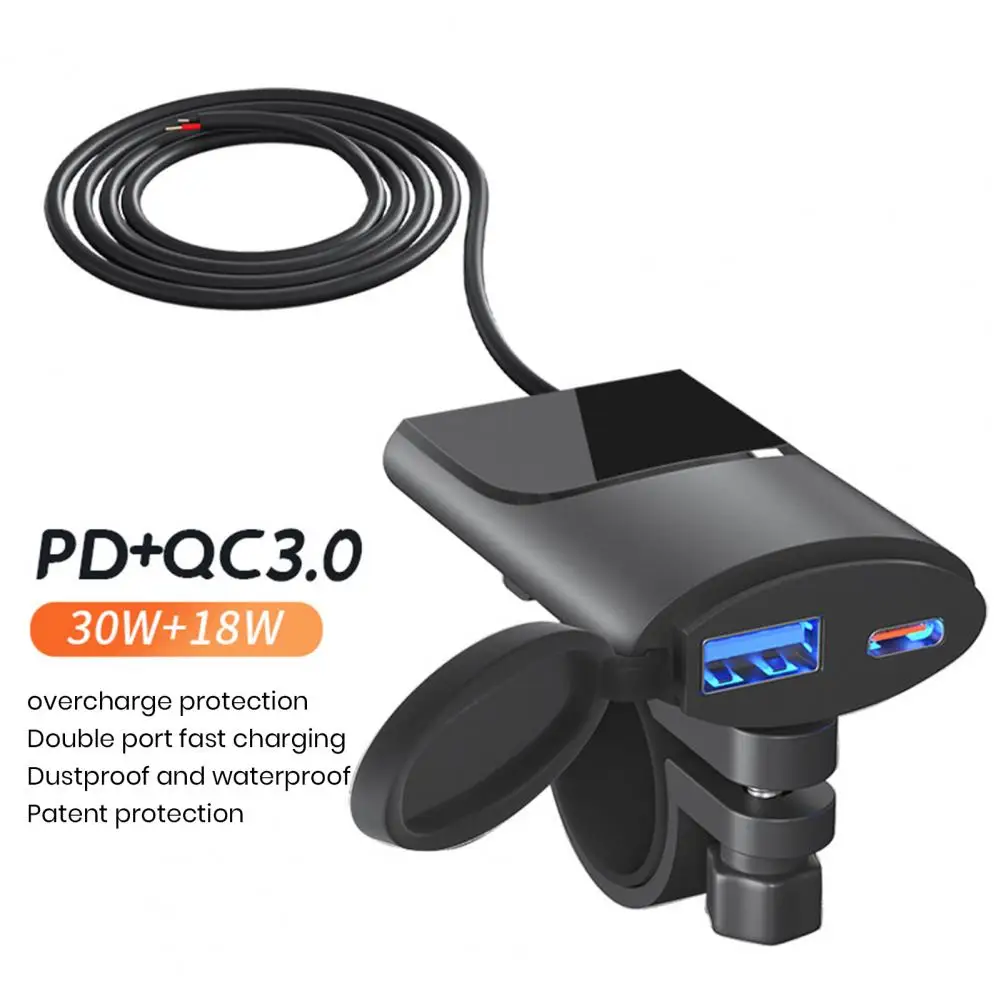 

Motorcycle Phone Charger Handlebar Mount Quick Charge PD USB QC3.0 12-24V Universal Motorbike Cellphone Charging Adapter for iPh