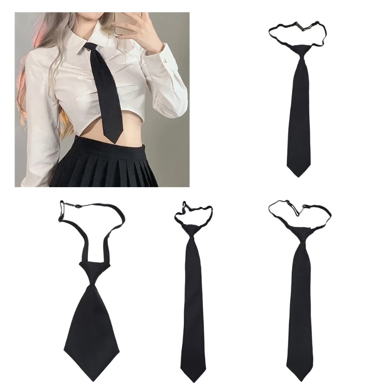 

Teens Students Shirt Necktie Male Clip Closure Uniform Detachable Collars Removable Ties Adult Business Formal Party Neck Tie