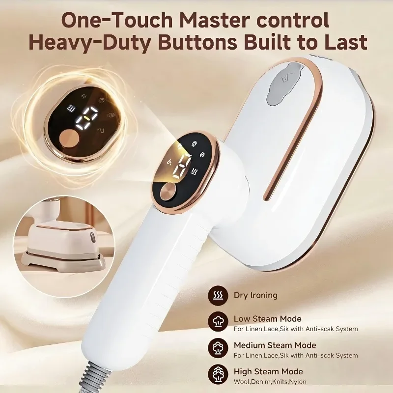 Handheld Steam Iron Foldable Garment Steamer 1200W Power Portable 3 Speed Steamer LCD Display Touch Screen Rotary Electric Iron