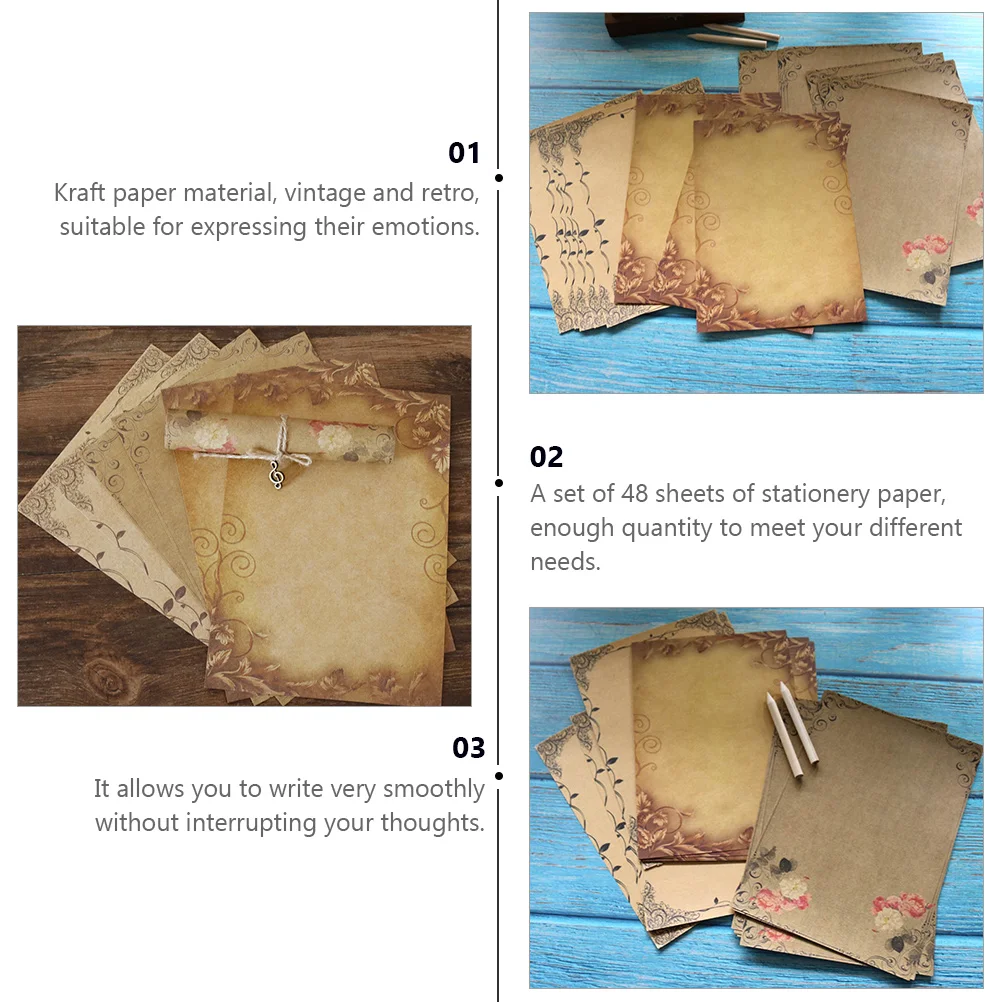 

2pcs Kraft Retro Stationery Vintage Letter Paper Set Greeting Note Writing Sheets For Love Poems Lyrics Cards Envelopes
