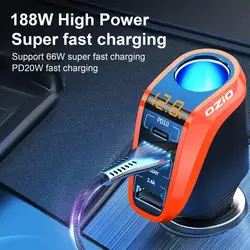 4 in 1 188W Cigarette Lighter USB Car Charger Adapter, PD3.0 & QC3.0 30W Super Fast USB C Car Charger For iPhone For Samsung