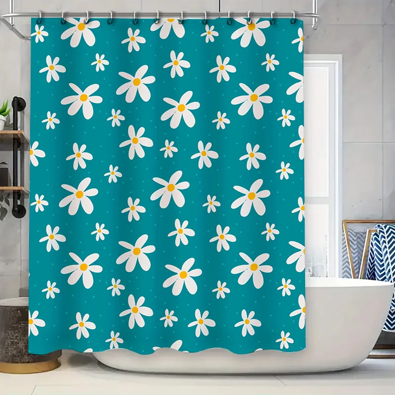 

Blue Daisy Shower Curtain Waterproof Bathroom Decor Fabric Flower Print Home Decor Customizable Size Available High-Quality Text