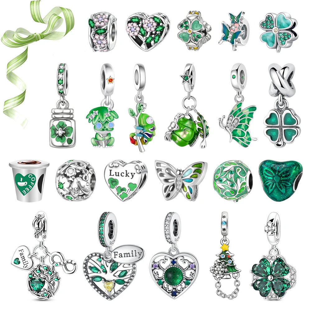 

Vibrant 925 Sterling Silver Tree of Life Four-Leaf Clover Vines and Butterfly Charm Fit DIY Bracelet Necklace Lucky Friend Gifts