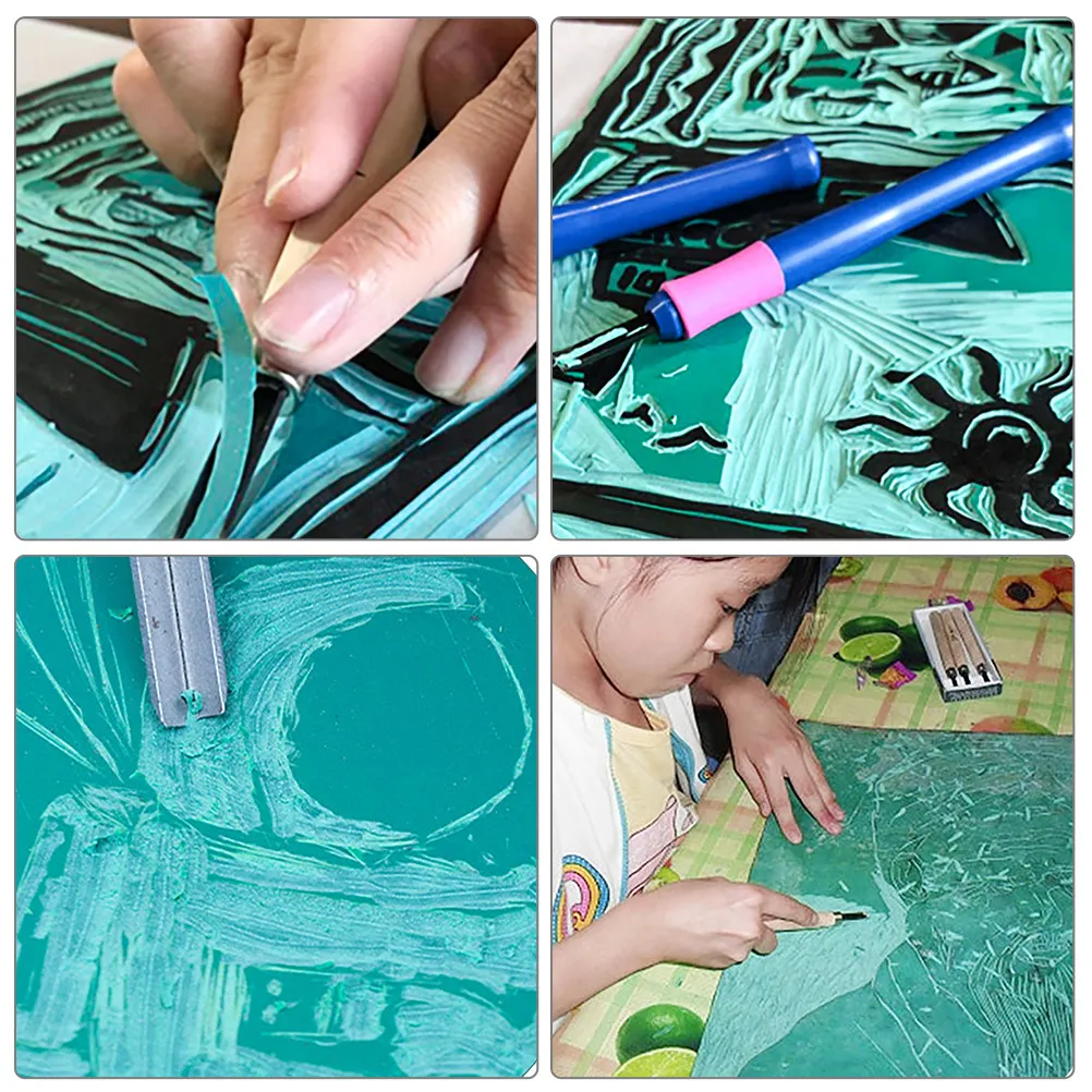 6Pcs Carving Rubber Sheets Premium PVC Printmaking Engraving Plates for Art Practice DIY Craft Supplies Beginner