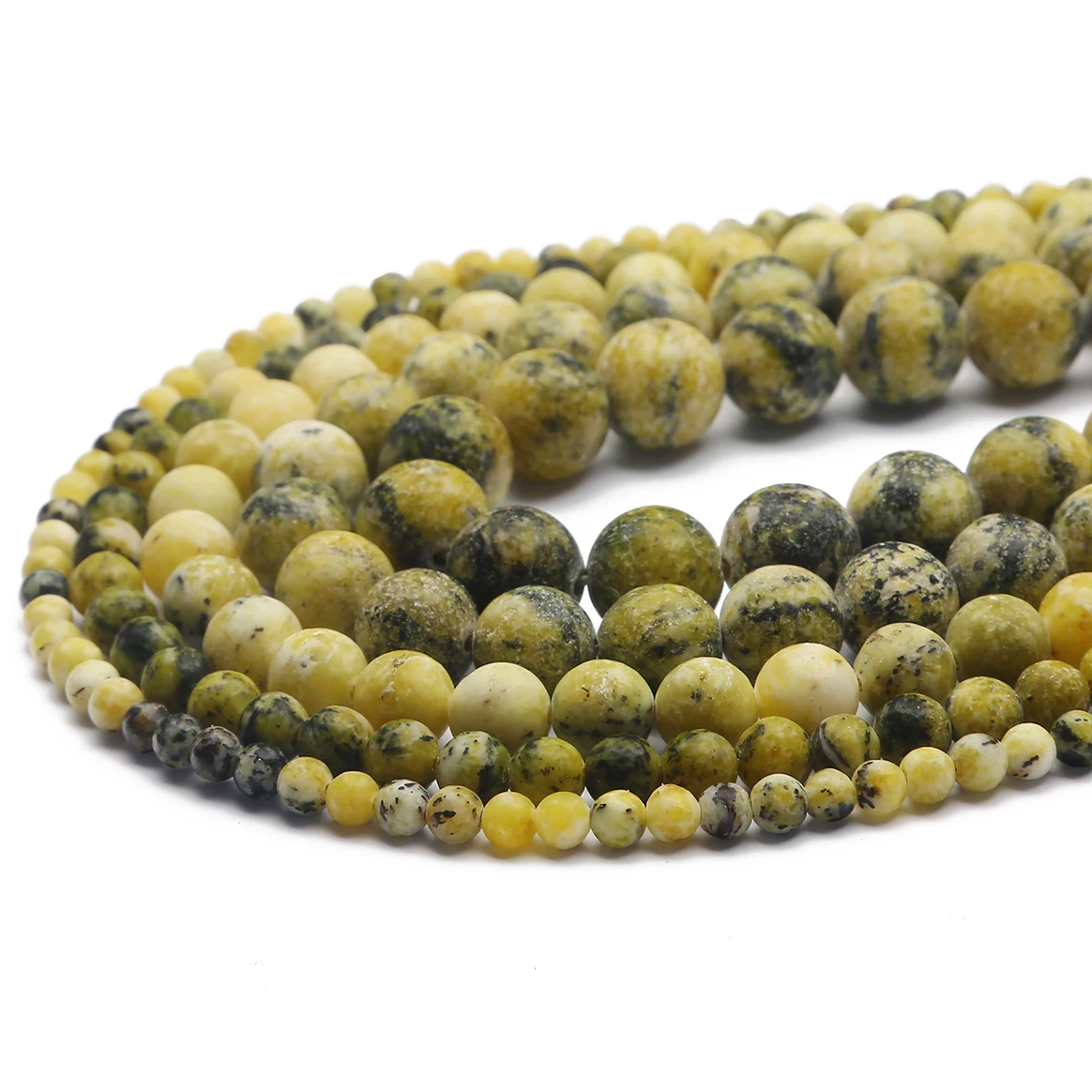 Natursteinperlen aus grasgelbem Türkis, natürliche, matt polierte, lose, runde Perlen für die Schmuckherstellung, DIY-Armbandzubehör – Detail 1