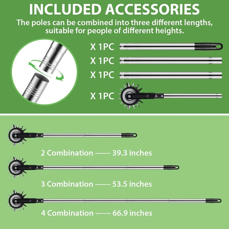 Wheel Rotary Edger, Manual Edger Lawn Tool,Adjustable Length With Sturdy 4-Section Stainless Steel Lawn Edger Tool