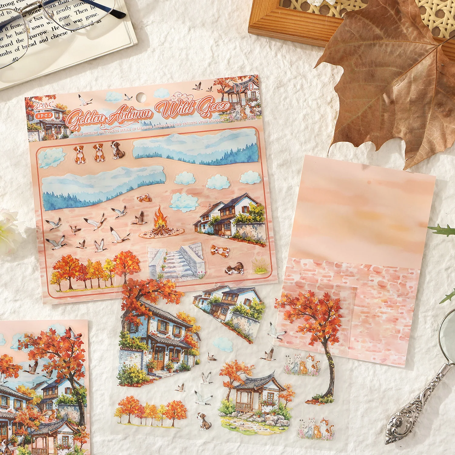 Mr.Paper 2 Packungen PET-Diorama-Aufkleber, Ästhetische Vier-Jahreszeiten-Landschaftsaufkleber für Journal Scrapbooking DIY