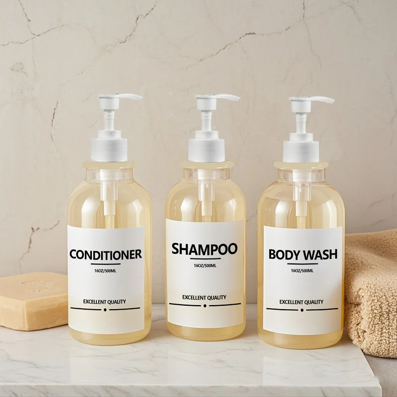 1/2/3 Pcs 16oz Soap Dispenser Set With Waterproof Labels Shower Gel Shampoo Bottle Hanger Wall Mounted Rack Bamboo/Silicone Tray