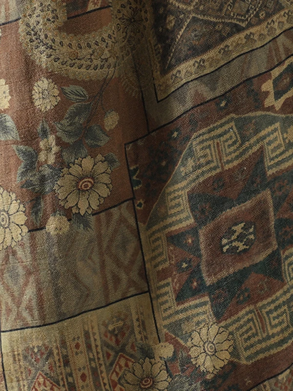 Pantalon rétro en coton et lin, jambes larges, imprimé, taille élastique, Vintage, taille haute, Long, pour automne et hiver