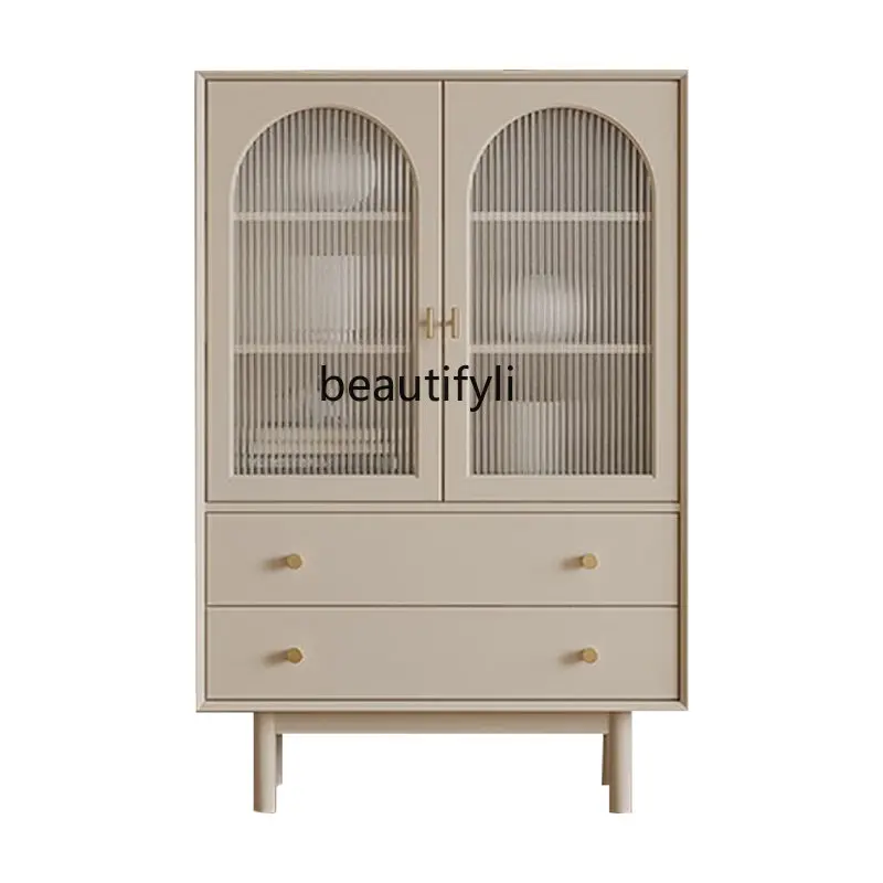 

Living Room Light Luxury Wine Cabinet Glass Door Wall Cream Style Locker Dining Side Low Cabinet Display Cabinet