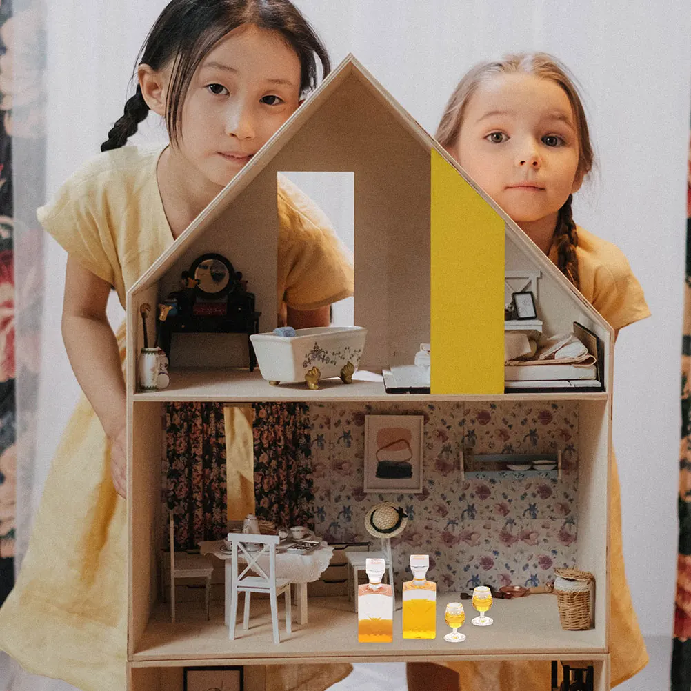 

4 Sets House Simulated Foreign Wine Bottle Small Resin Dollhouse Glasses Play Kitchen Accessories
