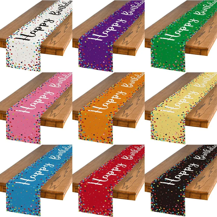 

Happy Birthday Table Runner Colorful Confetti Polka Dots Decoration for Kids Adults Birthday Party Home Dining Table Decor