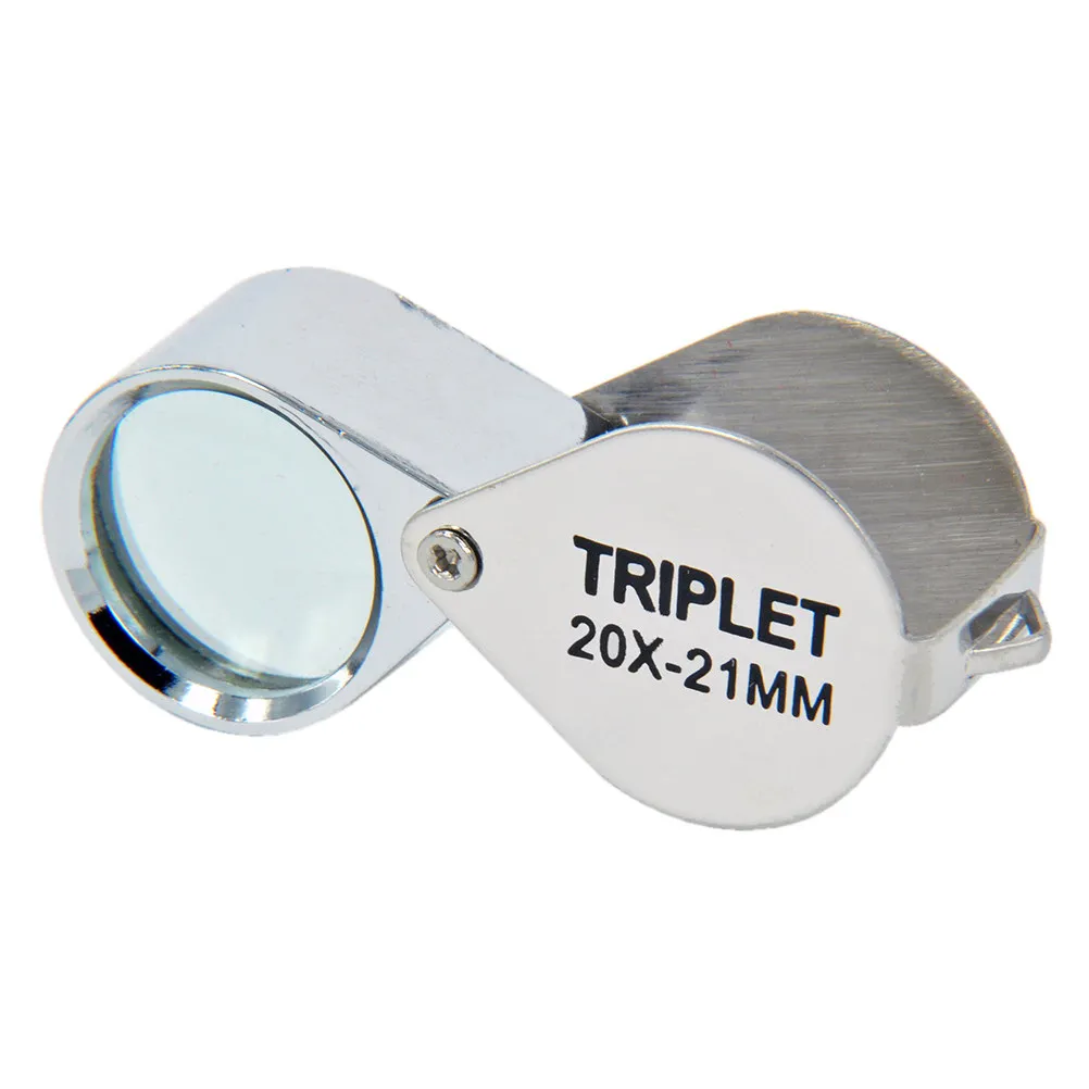 Loupe de poche pour bijoux, loupe optique 20X, lentille en verre, coque pliable en acier chromé pour pierres précieuses, diamant, jade, émeraude