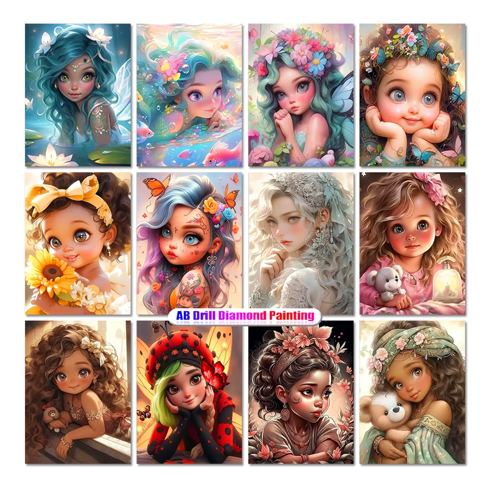DIY AB Diamond Painting Cartoon Girl Rhinestone Cross Stitch Diamond Mosaic Embroidery Set Handmade Gift Home Decoration
