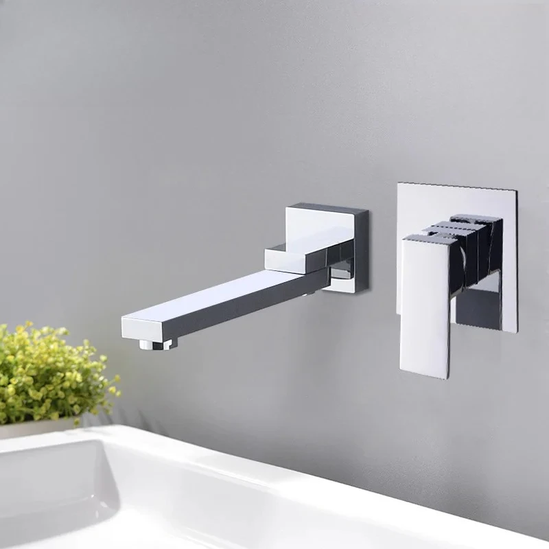 Wall Mounted Bathroom Mixer Tap Chrome Rotate Spout Basin Faucet  Single Handle Concealed Install Washing Crane Tap