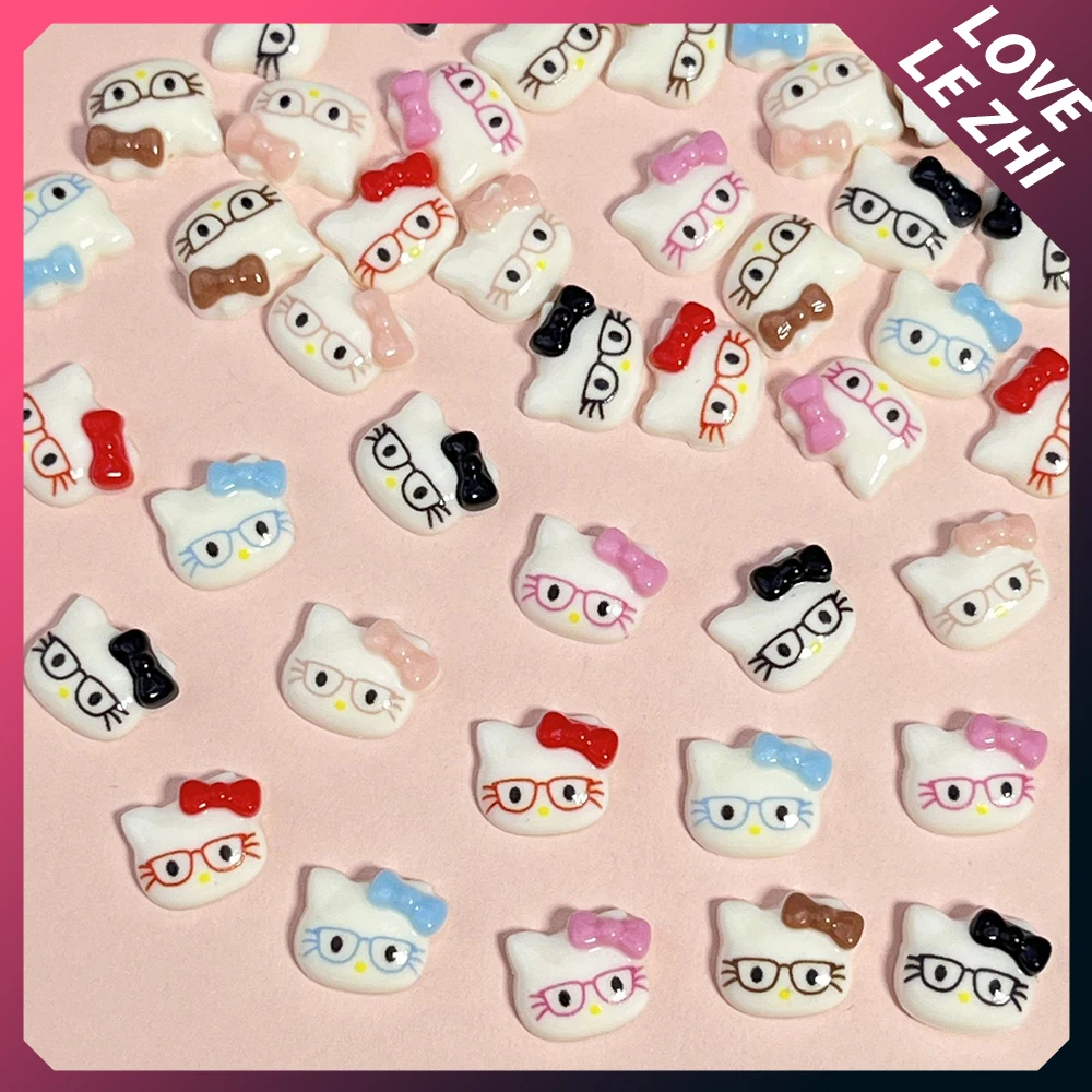 20Pcs Sanrioed Eyeglasses Hellos Kittys Color Nail Accessorie Diy Resin Mixing Charms Bowknot Jewelry Supplies Girls Gift