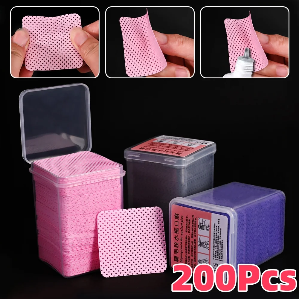 Lingettes dissolvant de vernis à ongles non pelucheux, 4 couleurs, tampons de coton propres, colle pour cils, dissolvant de Gel, outil de manucure, 200 pièces/boîte