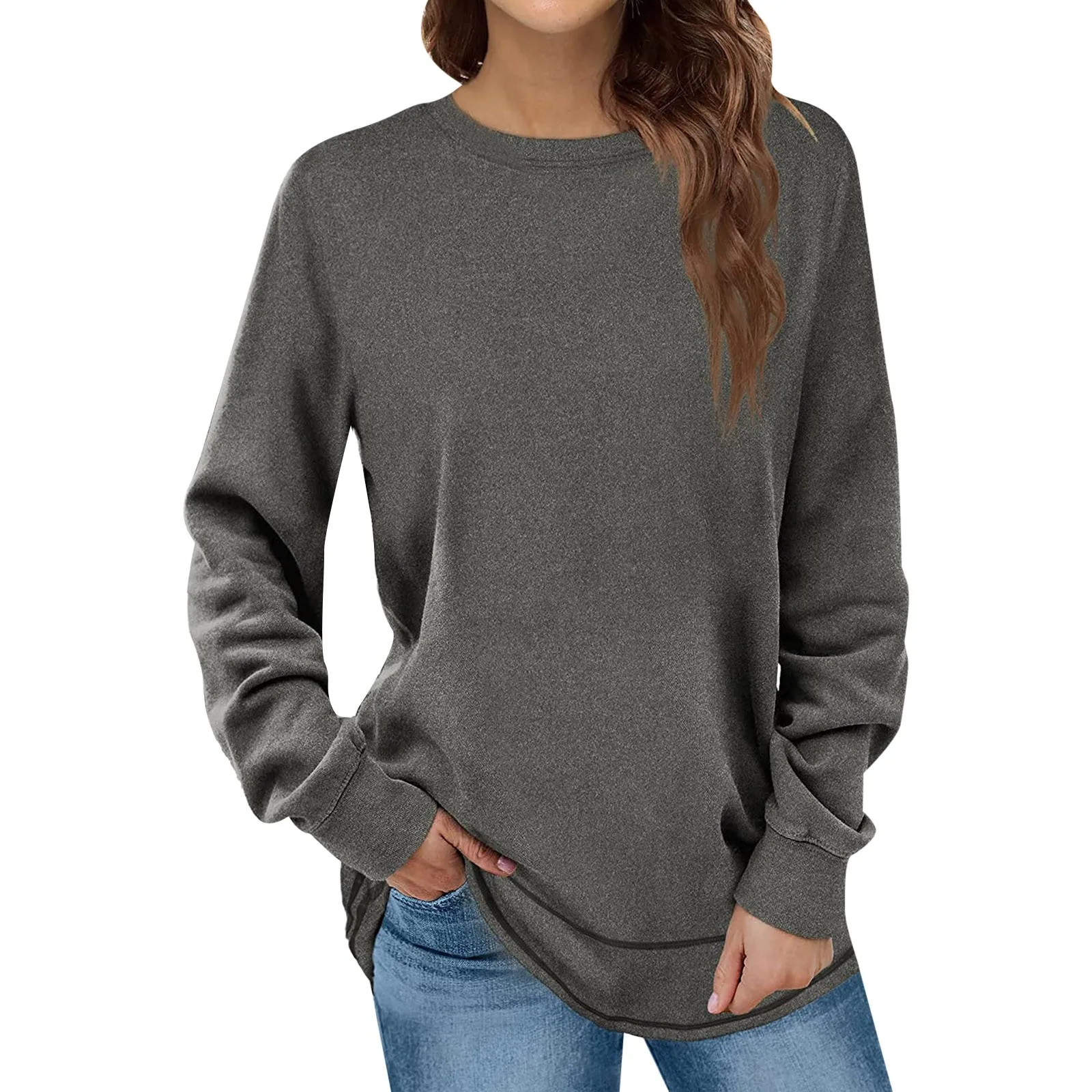 Women Sweatshirt Soild Color Large Round Collar Long Sleeve Fashion Shirts Tops Loose Warm Cotton Hoodie Hoodless Sweater Autumn