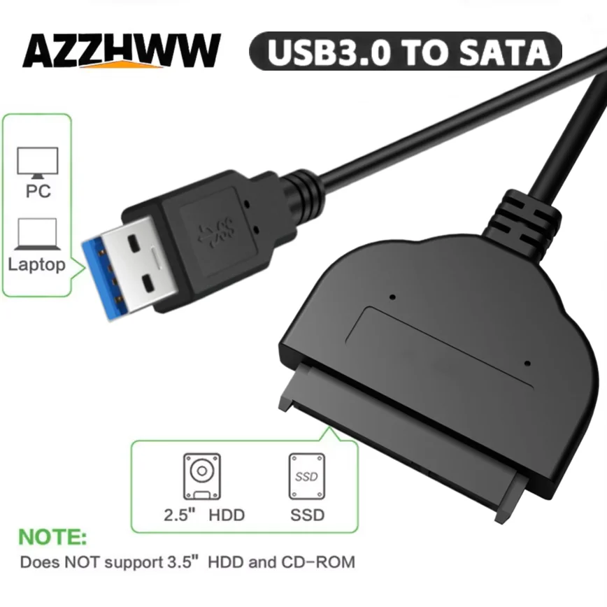 

USB 3.0 to SATA Cable Adapter Sata III to USB for 2.5 Inch External HDD SSD Hard Drive Support Up to 6Gbps SATA 3 22Pin Adapter