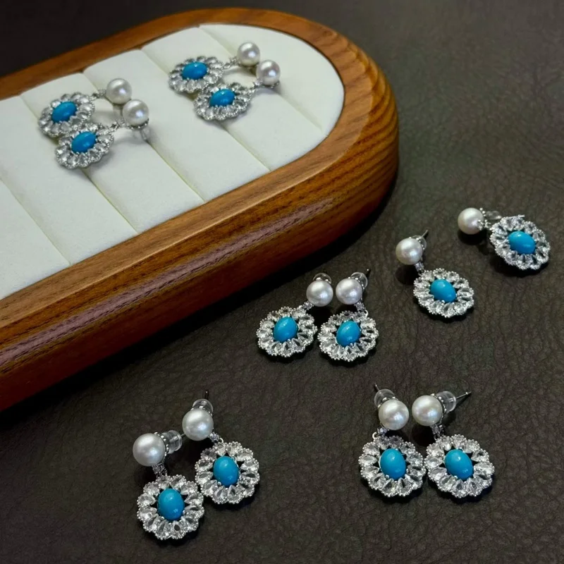 

SGARIT 7-8 мм натуральный ненутрированный жемчуг модные бирюзовые серьги-капли из серебра 925 пробы изысканные свадебные украшения для женщин