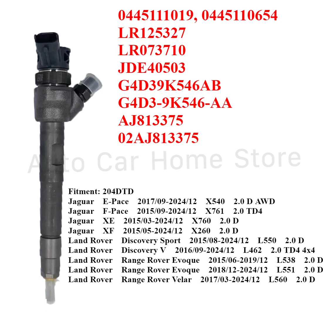 

0445111019 0445110654 New Diesel Fuel Injector Nozzle For JAGUAR XE XF F-Pace LAND ROVER Range Rover Evoque Discovery 2.0 2015-