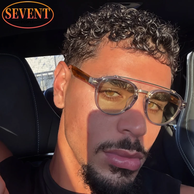 Classic Round Photochromic Punk Sunglasses Men 2026 Luxury Designer Vintage Double Beam Sun Glasses Male Steampunk Outdoor Shade