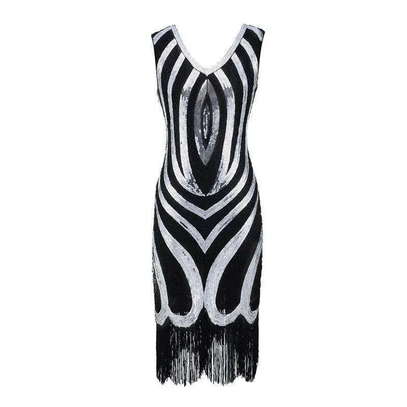 1920s Women's Fashion Sequined Fringed Tassel Sleeveless Party 20s Flapper Dress